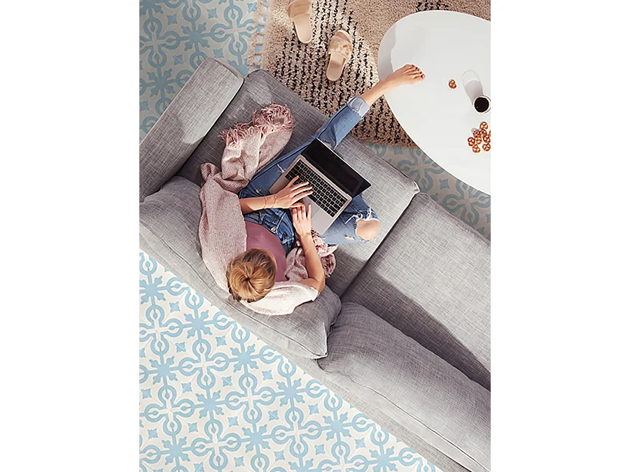 Boite de 24 Carreaux de ciment véritable 0,96m2 / Carreaux de ciment artisanaux coloris Bleu pour sol et mur - l.20 x L.20 cm