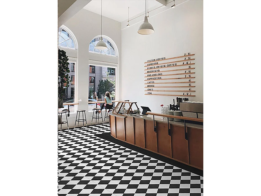 Boite de 24 Carreaux de ciment véritable 0,96m2 / Carreaux de ciment artisanaux coloris noir/blanc pour sol et mur - l.20 x L.20cm