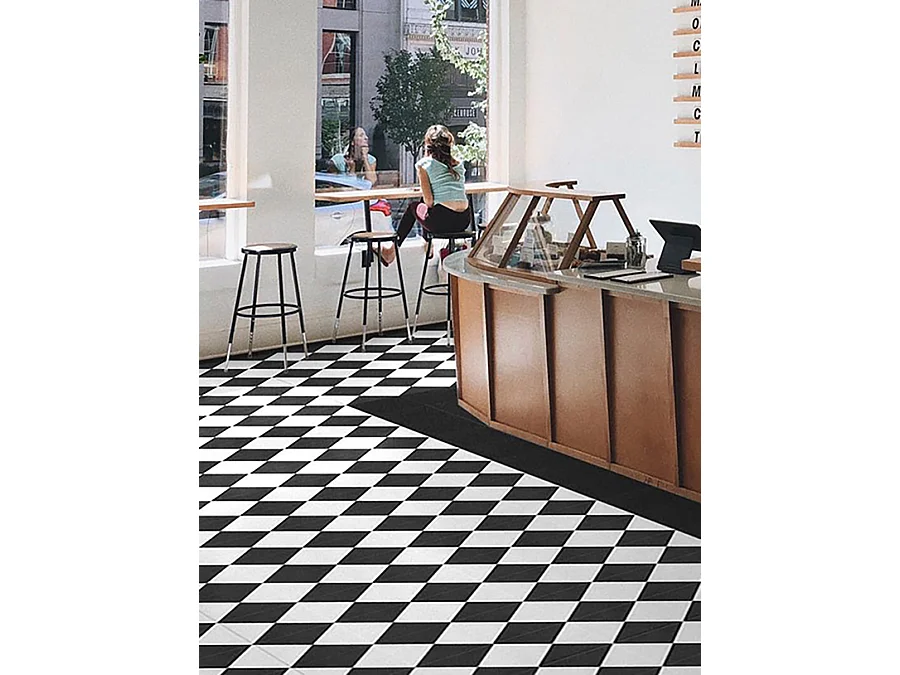 Boite de 24 Carreaux de ciment véritable 0,96m2 / Carreaux de ciment artisanaux coloris noir/blanc pour sol et mur - l.20 x L.20cm