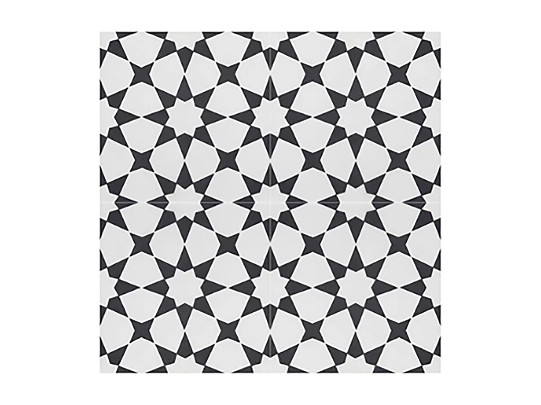 Boite de 24 Carreaux de ciment véritable 0,96m2 / Carreaux de ciment artisanaux pour sol et mur coloris noir / blanc - l.20 x L.20 cm