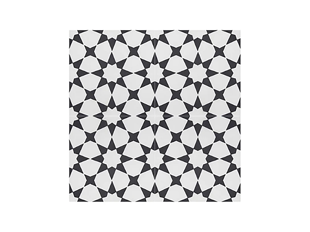 Boite de 24 Carreaux de ciment véritable 0,96m2 / Carreaux de ciment artisanaux pour sol et mur coloris noir / blanc - l.20 x L.20 cm