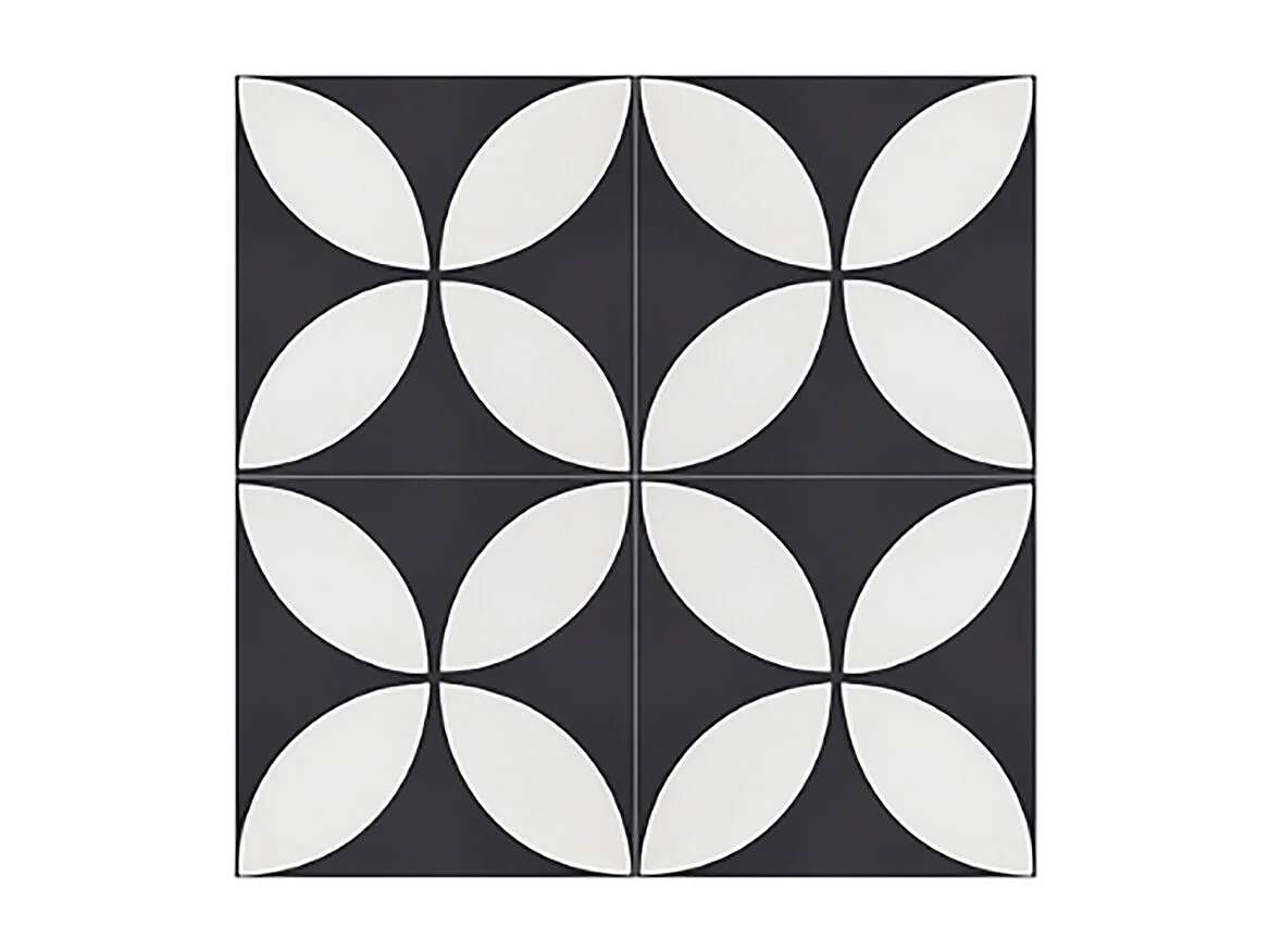 Boite de 24 Carreaux de ciment véritable 0,96m2 / Carreaux de ciment artisanaux pour sol et mur coloris noir/blanc - l.20 x L.20cm