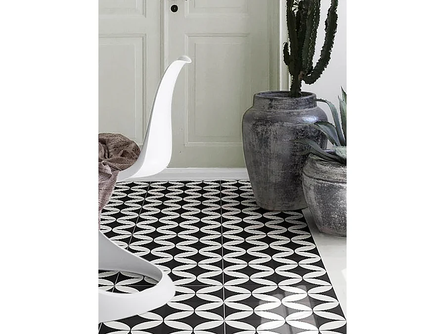 Boite de 24 Carreaux de ciment véritable 0,96m2 / Carreaux de ciment artisanaux pour sol et mur coloris noir/blanc - l.20 x L.20cm
