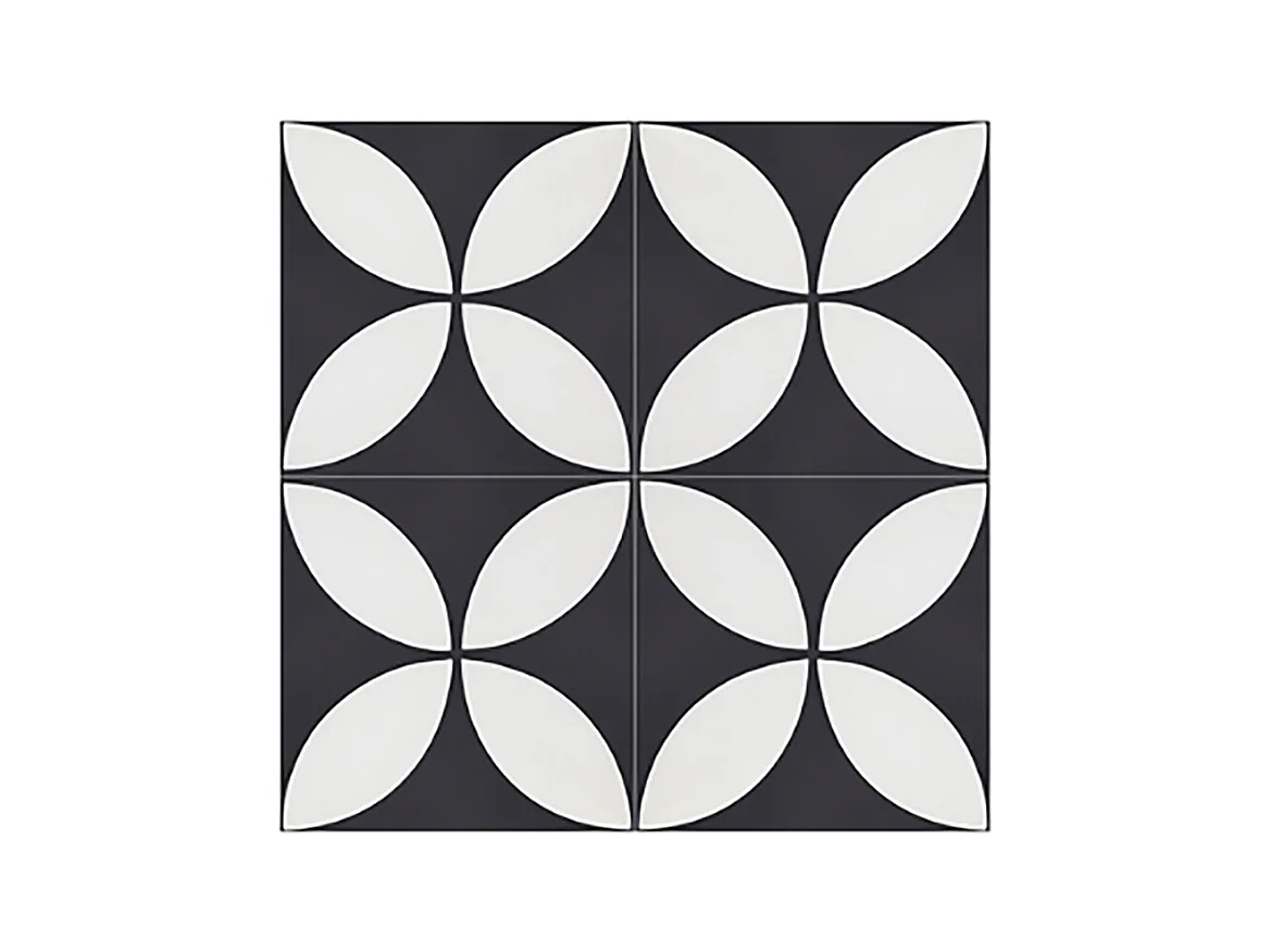 Boite de 24 Carreaux de ciment véritable 0,96m2 / Carreaux de ciment artisanaux pour sol et mur coloris noir/blanc - l.20 x L.20cm