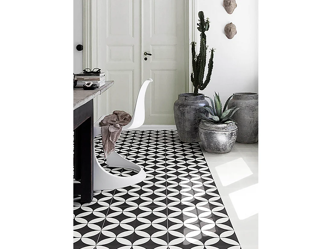 Boite de 24 Carreaux de ciment véritable 0,96m2 / Carreaux de ciment artisanaux pour sol et mur coloris noir/blanc - l.20 x L.20cm