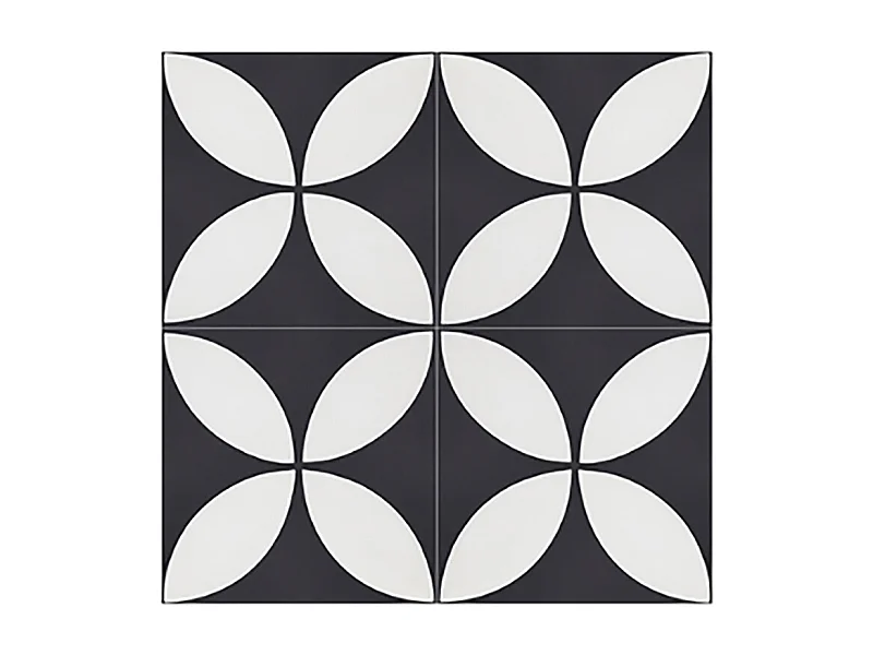 Boite de 24 Carreaux de ciment véritable 0,96m2 / Carreaux de ciment artisanaux pour sol et mur coloris noir/blanc - l.20 x L.20cm