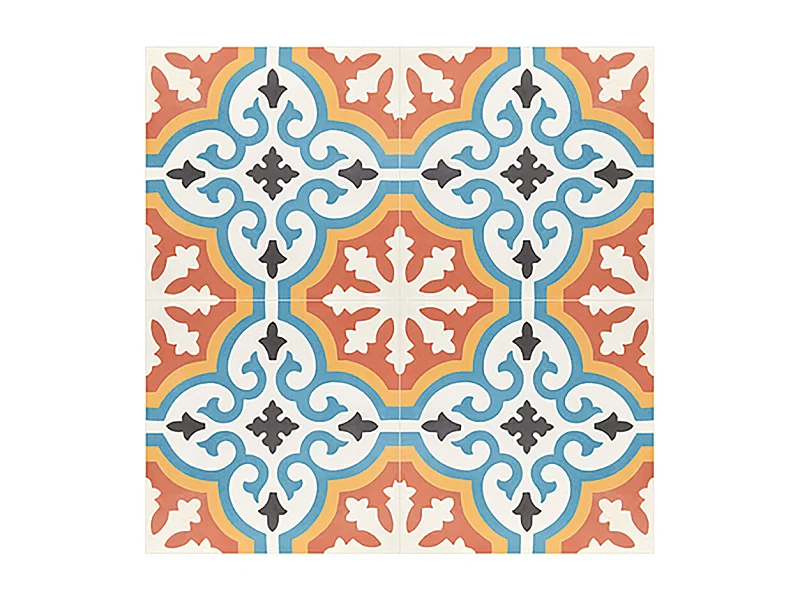 Boite de 24 Carreaux de ciment hydraulique 0,96m2/ Carreaux de ciment artisanaux pour sol et mur coloris Orange - l.20 x L.20 cm