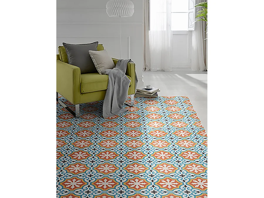 Boite de 24 Carreaux de ciment hydraulique 0,96m2/ Carreaux de ciment artisanaux pour sol et mur coloris Orange - l.20 x L.20 cm