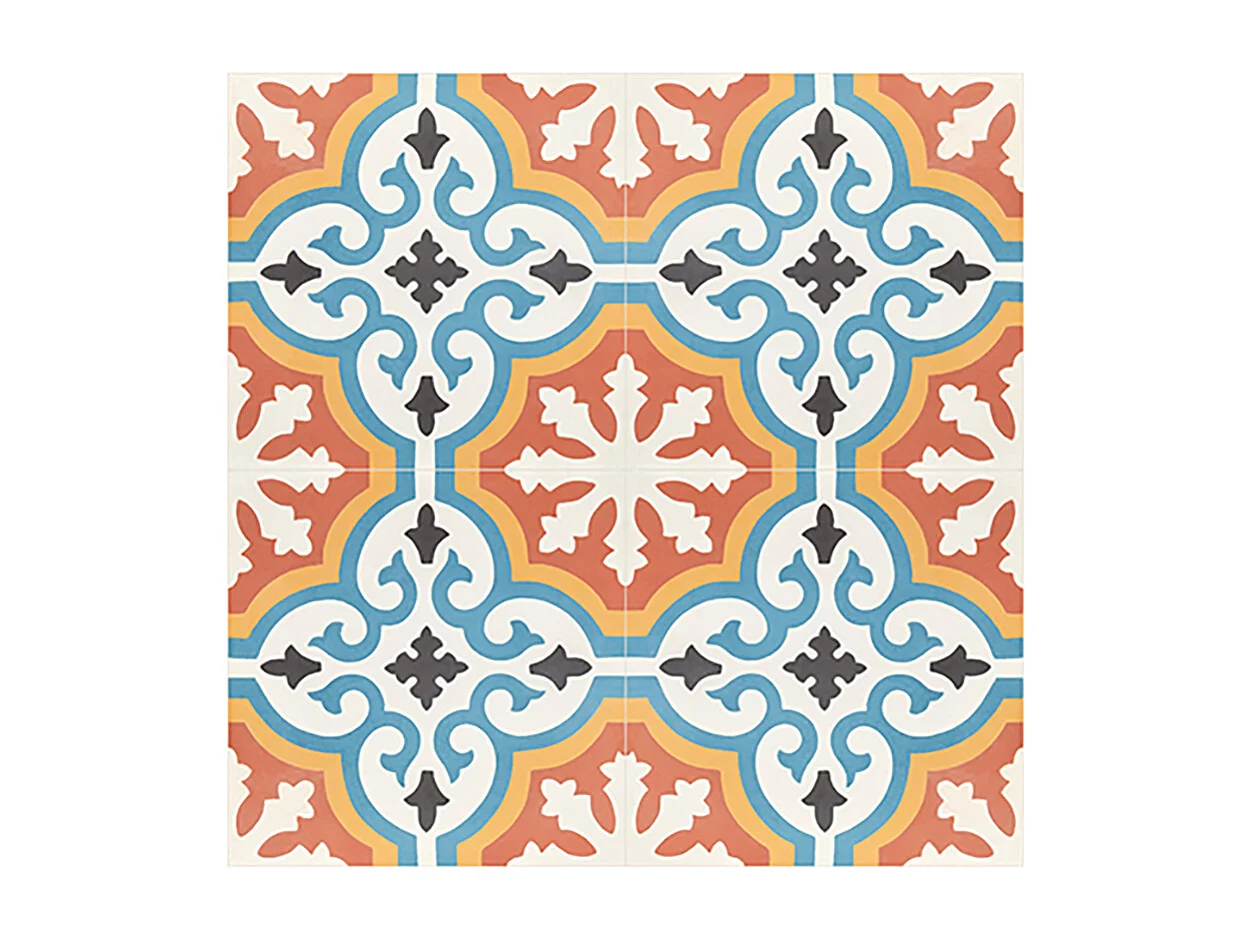 Boite de 24 Carreaux de ciment hydraulique 0,96m2/ Carreaux de ciment artisanaux pour sol et mur coloris Orange - l.20 x L.20 cm