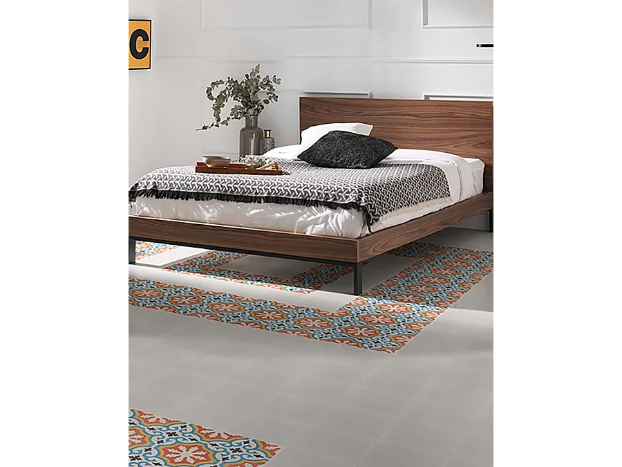 Boite de 24 Carreaux de ciment hydraulique 0,96m2/ Carreaux de ciment artisanaux pour sol et mur coloris Orange - l.20 x L.20 cm