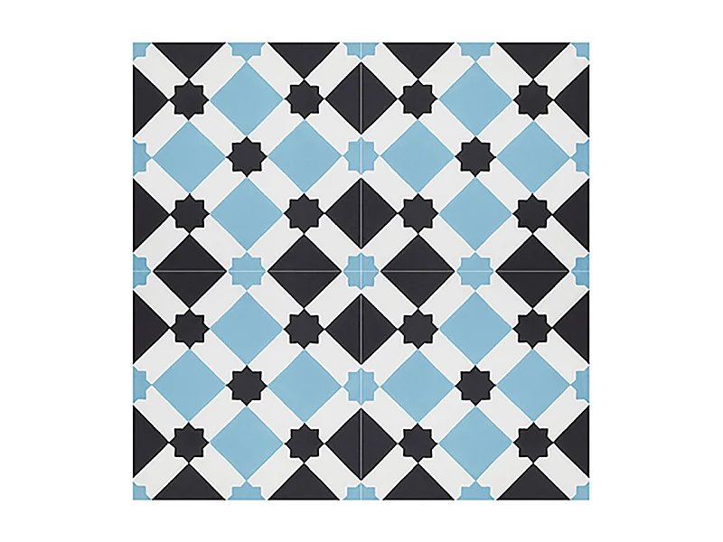 Boite de 24 Carreaux de ciment hydraulique 0,96m2 / Carreaux de ciment artisanaux pour sol et mur coloris bleu - l.20 x L.20 cm