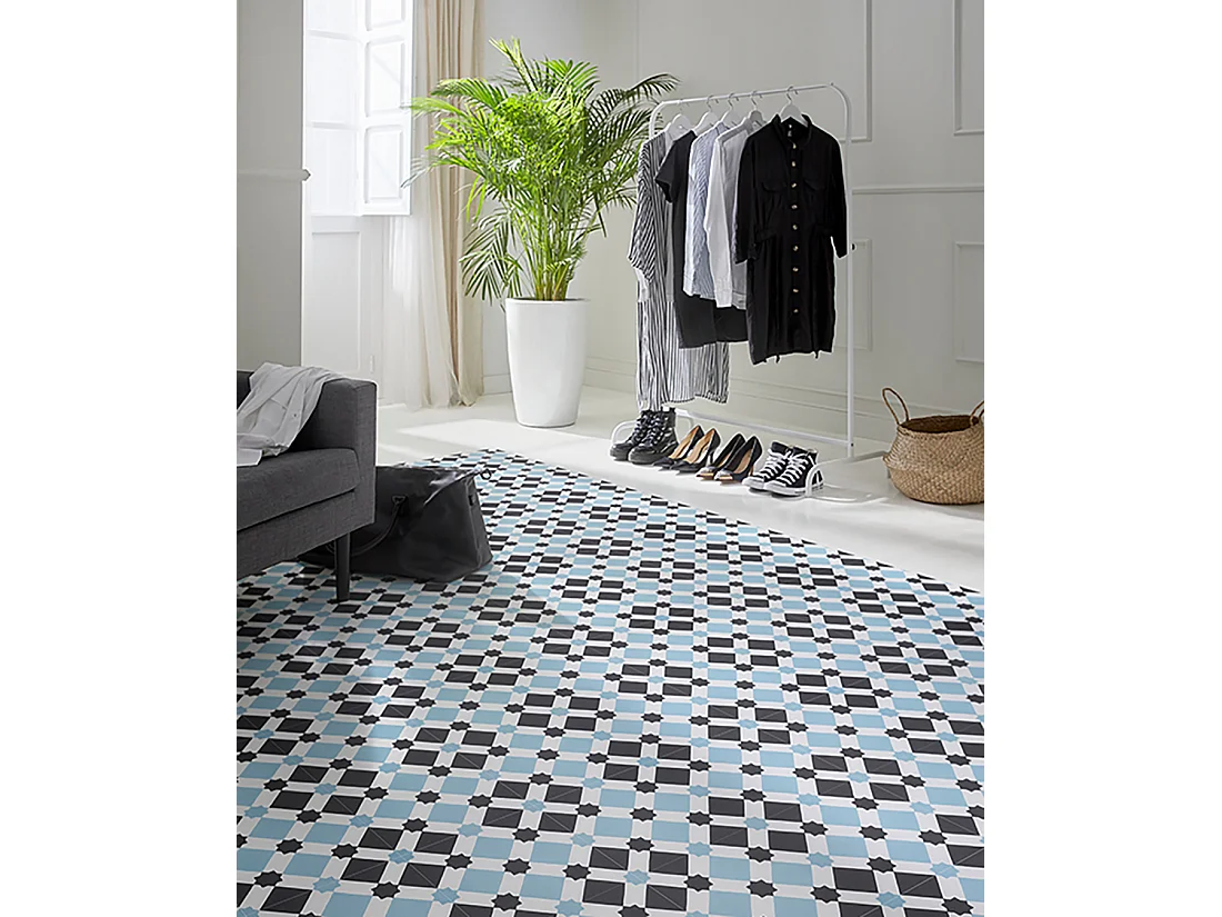 Boite de 24 Carreaux de ciment hydraulique 0,96m2 / Carreaux de ciment artisanaux pour sol et mur coloris bleu - l.20 x L.20 cm