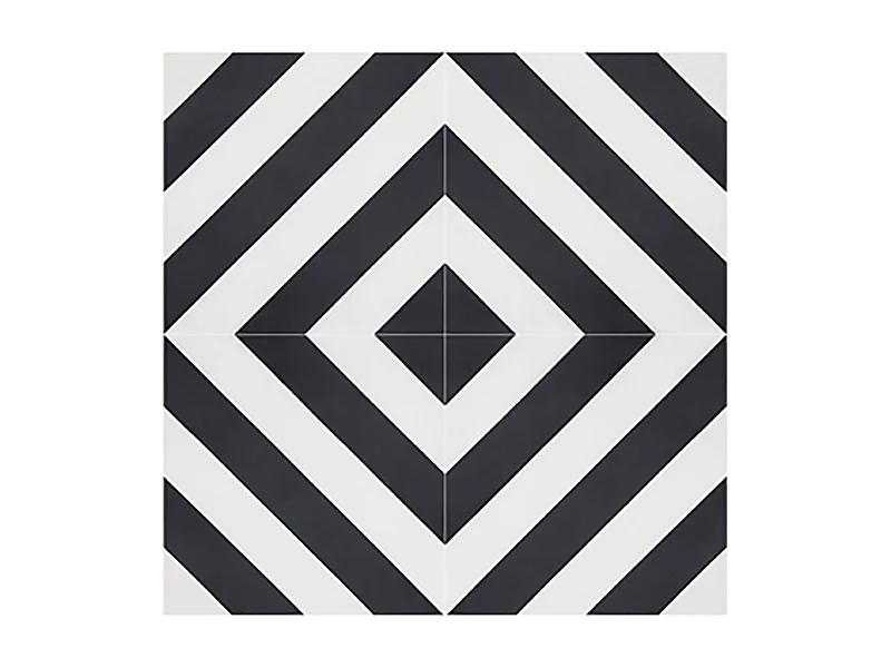 Boite de 24 Carreaux de ciment véritable 0,96m2 / Carreaux de ciment artisanaux coloris noir/blanc pour sol et mur - l.20 x L.20 cm