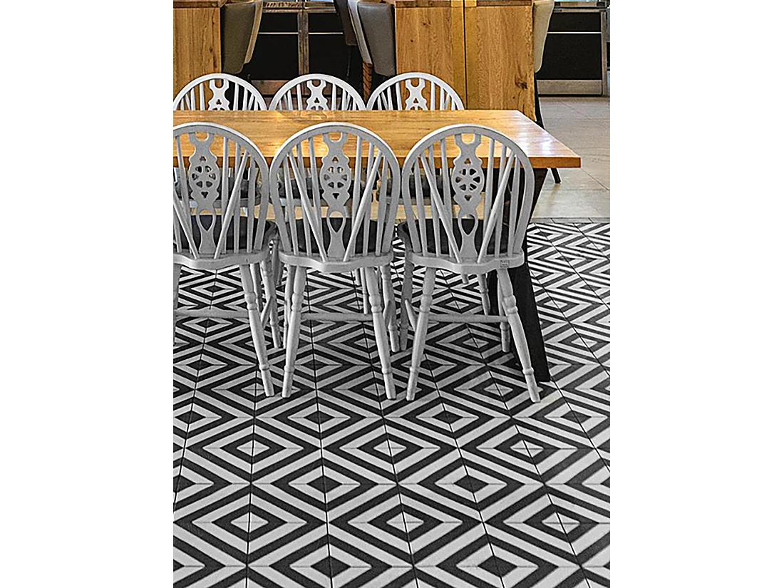 Boite de 24 Carreaux de ciment véritable 0,96m2 / Carreaux de ciment artisanaux coloris noir/blanc pour sol et mur - l.20 x L.20 cm