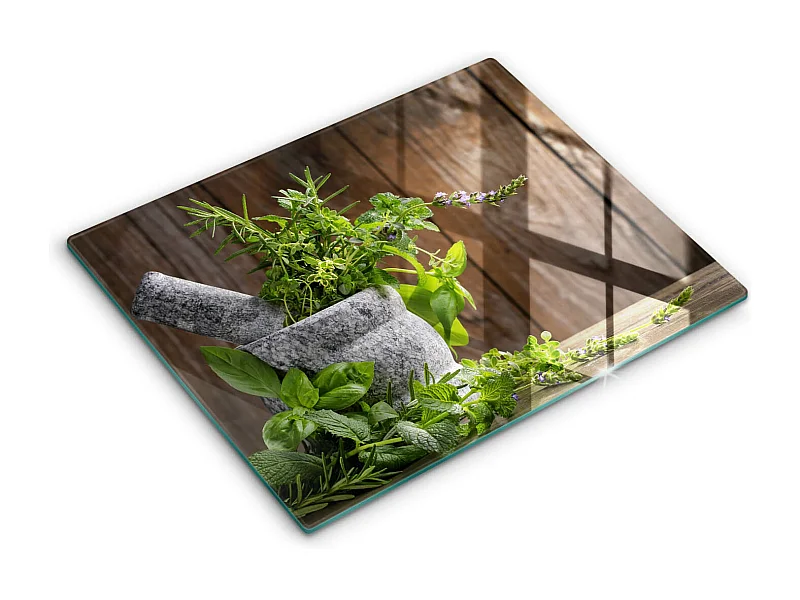 Tablero de cocina rectangular de cristal, 52x40 cm Plantas, hierbas y madera