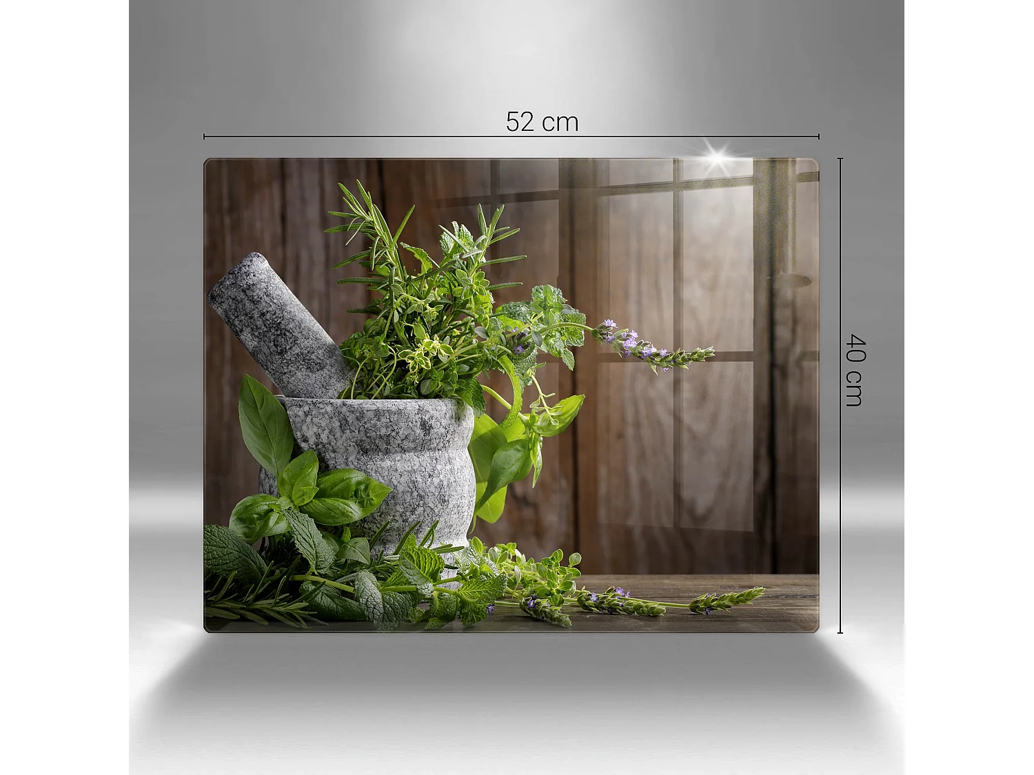 Tablero de cocina rectangular de cristal, 52x40 cm Plantas, hierbas y madera