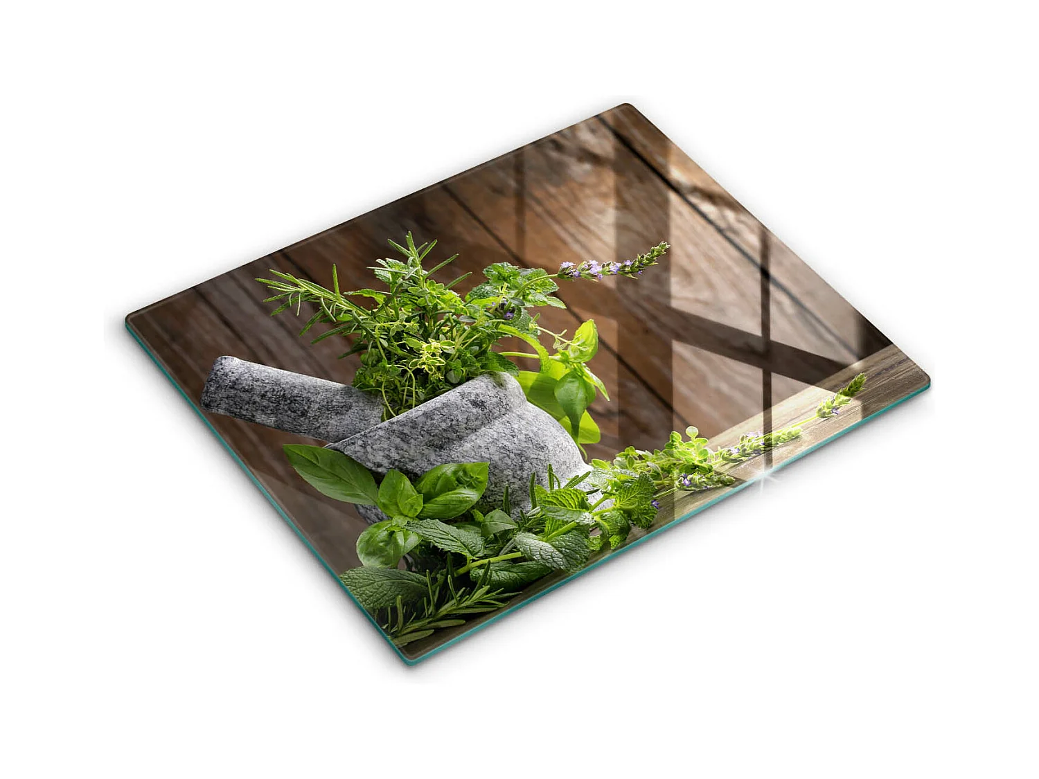 Planche de cuisine rectangulaire en verre, 52x40 cm Plantes, herbes et bois