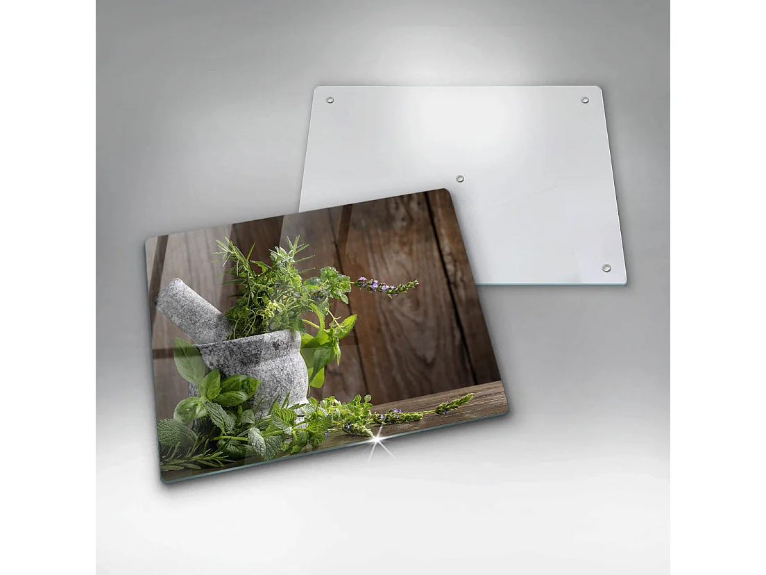 Planche de cuisine rectangulaire en verre, 52x40 cm Plantes, herbes et bois