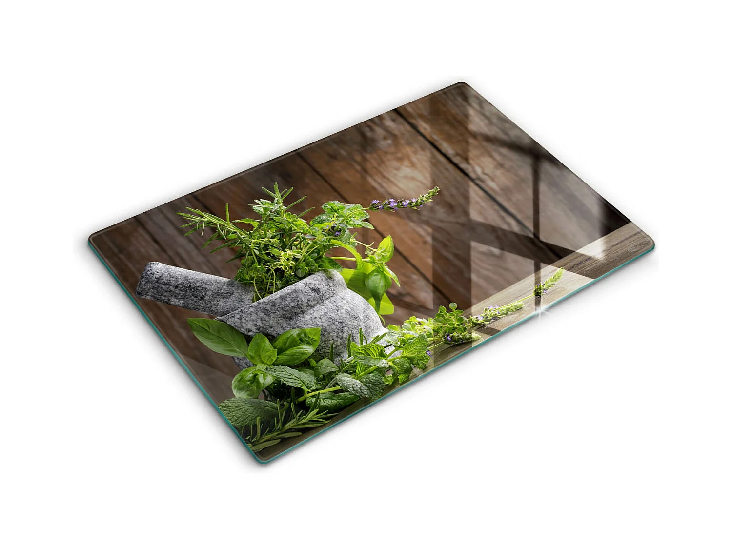 Planche de cuisine rectangulaire en verre, 80x52 cm Plantes, herbes et bois