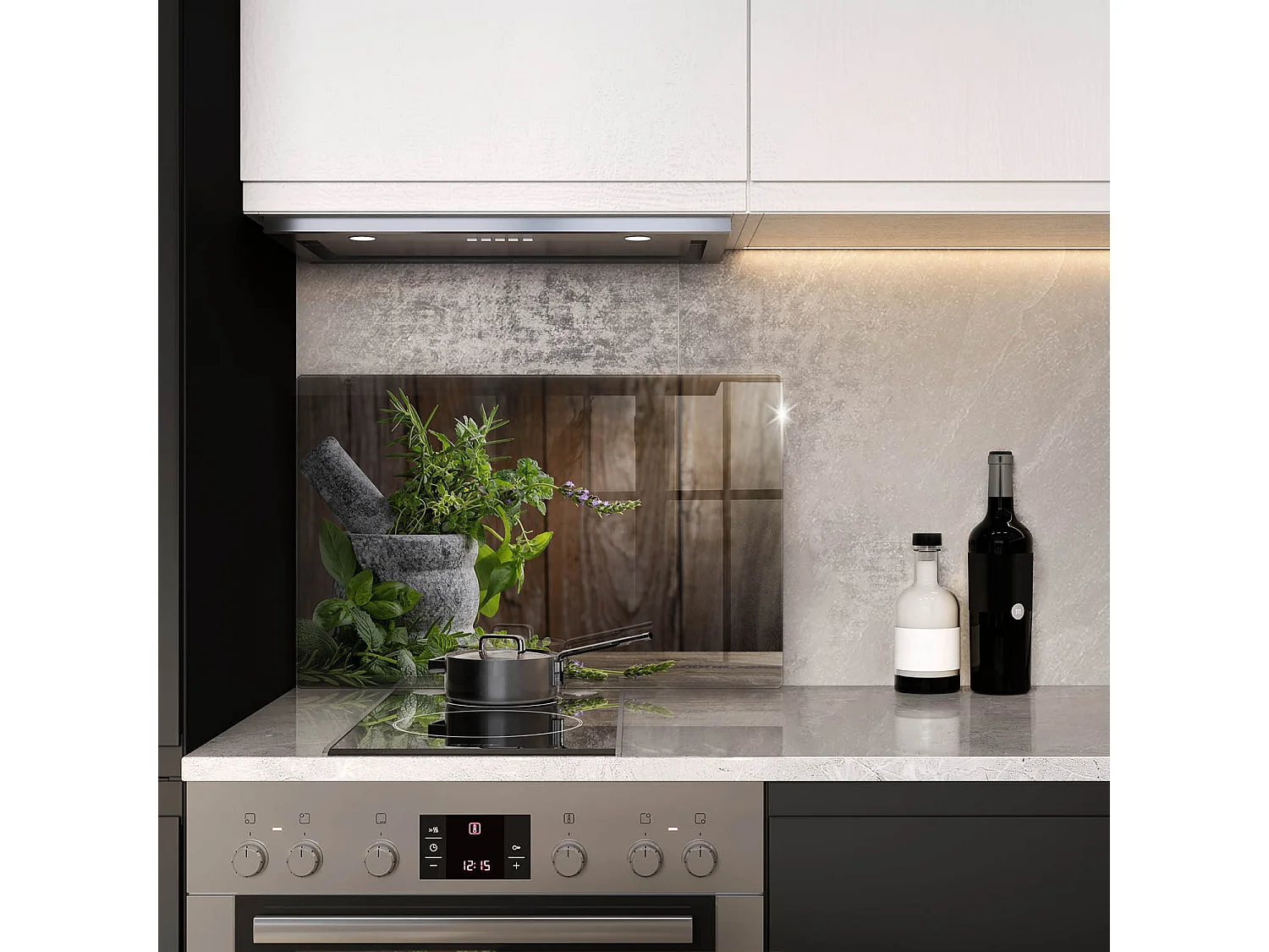 Rechteckiges Küchenbrett aus Glas, 80x52 cm Pflanzen, Kräuter und Holz