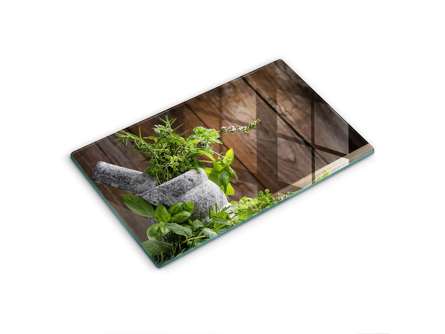 Planche de cuisine rectangulaire en verre, 52x30 cm Plantes, herbes et bois