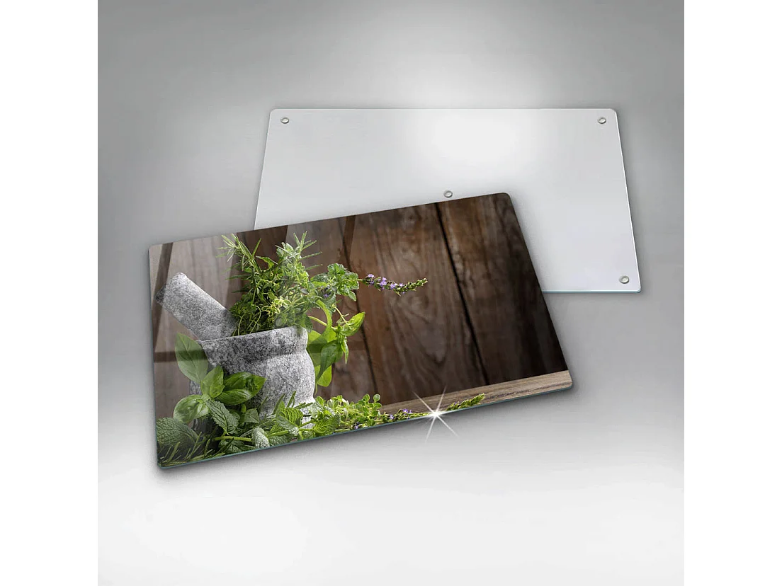 Planche de cuisine rectangulaire en verre, 52x30 cm Plantes, herbes et bois