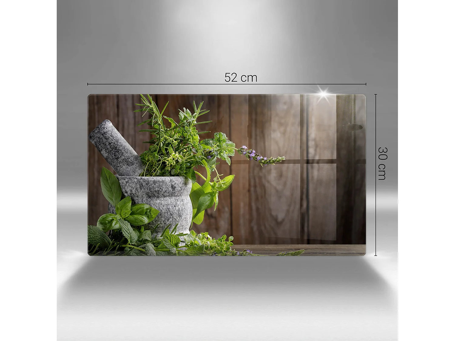 Planche de cuisine rectangulaire en verre, 52x30 cm Plantes, herbes et bois