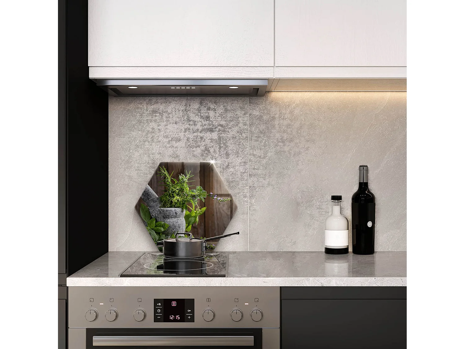 Planche de cuisine hexagonale en verre, 40 cm Plantes, herbes et bois