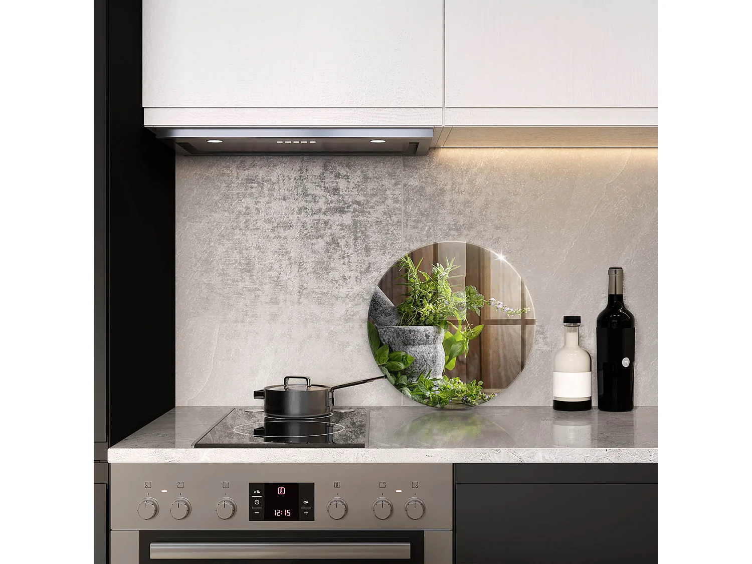 Tagliere da cucina rotondo in vetro, 40 cm Piante, erbe e legno