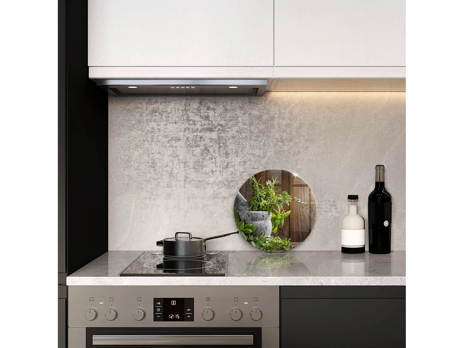 Planche de cuisine ronde en verre, 30 cm Plantes, herbes et bois