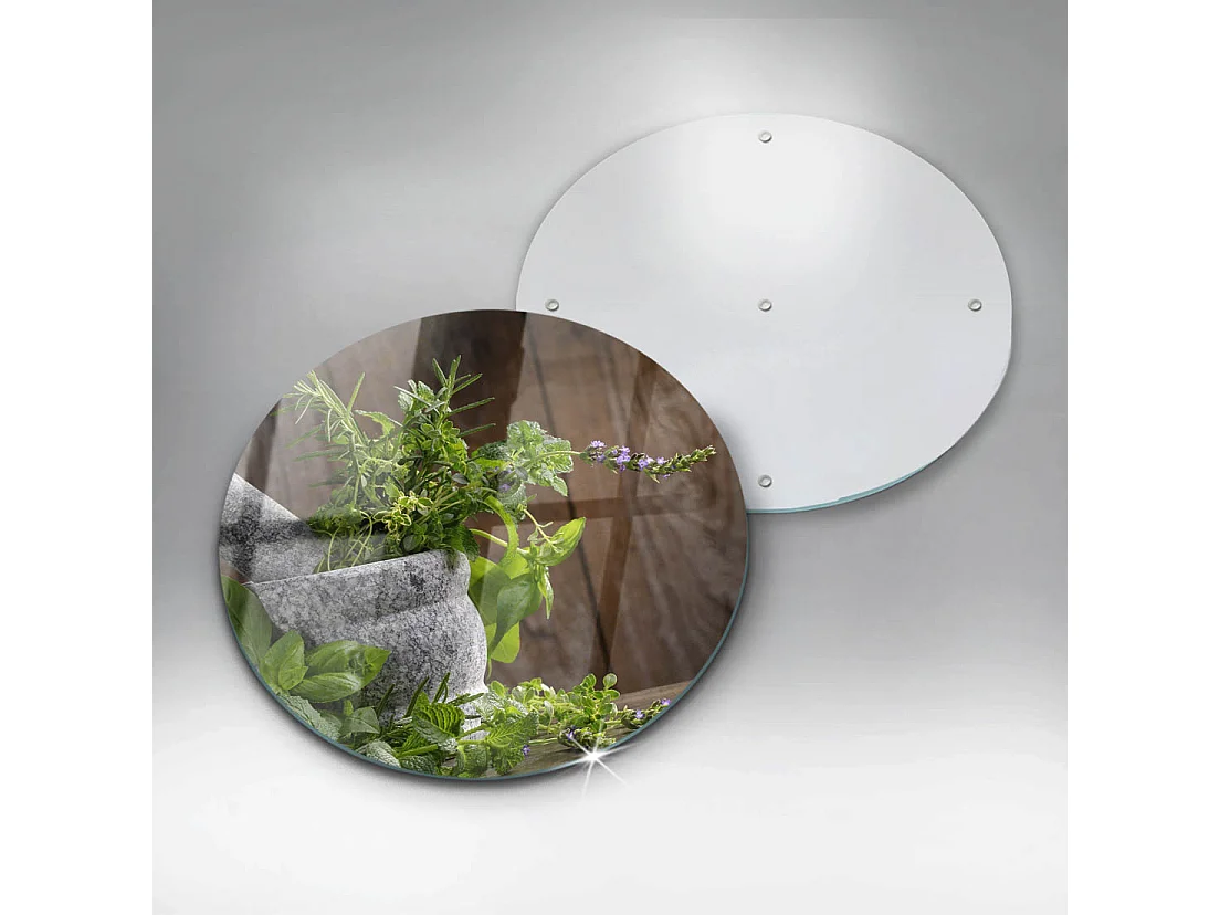 Planche de cuisine ronde en verre, 30 cm Plantes, herbes et bois