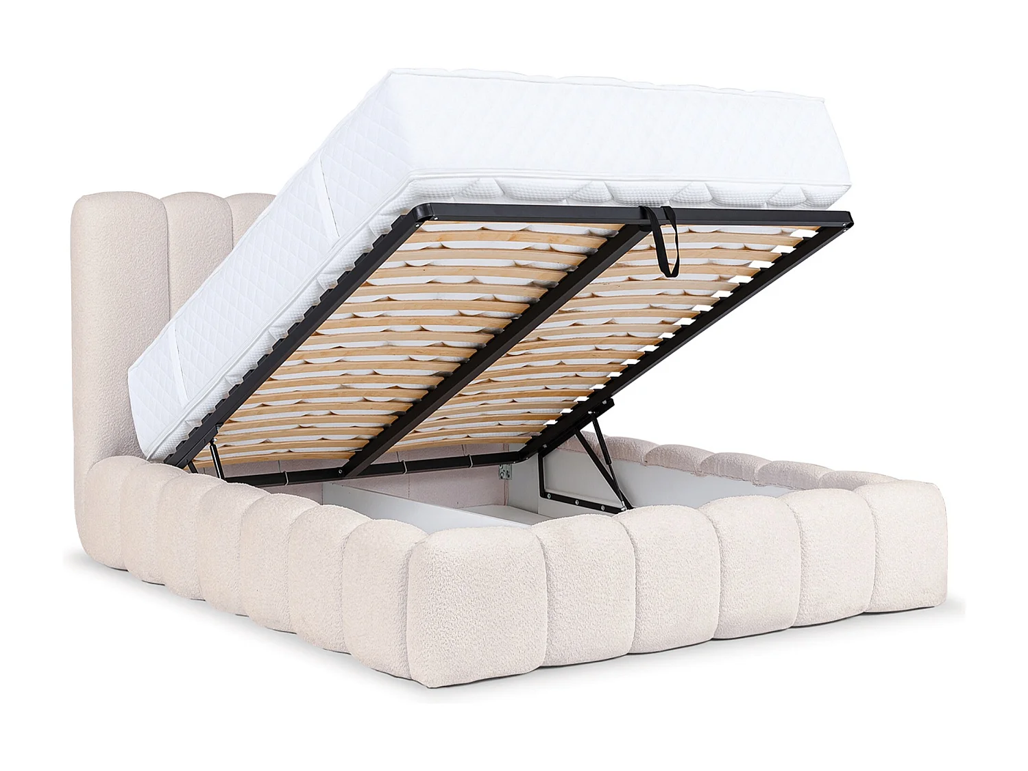 Lit capitonné double - 140x200 cm - en bouclette beige clair - CANDE