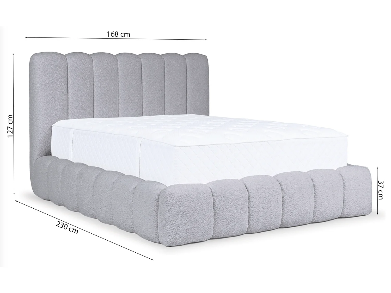 Tweepersoonsbed gestoffeerd - 140x200 cm - in lichtbeige bouclette - CANDE