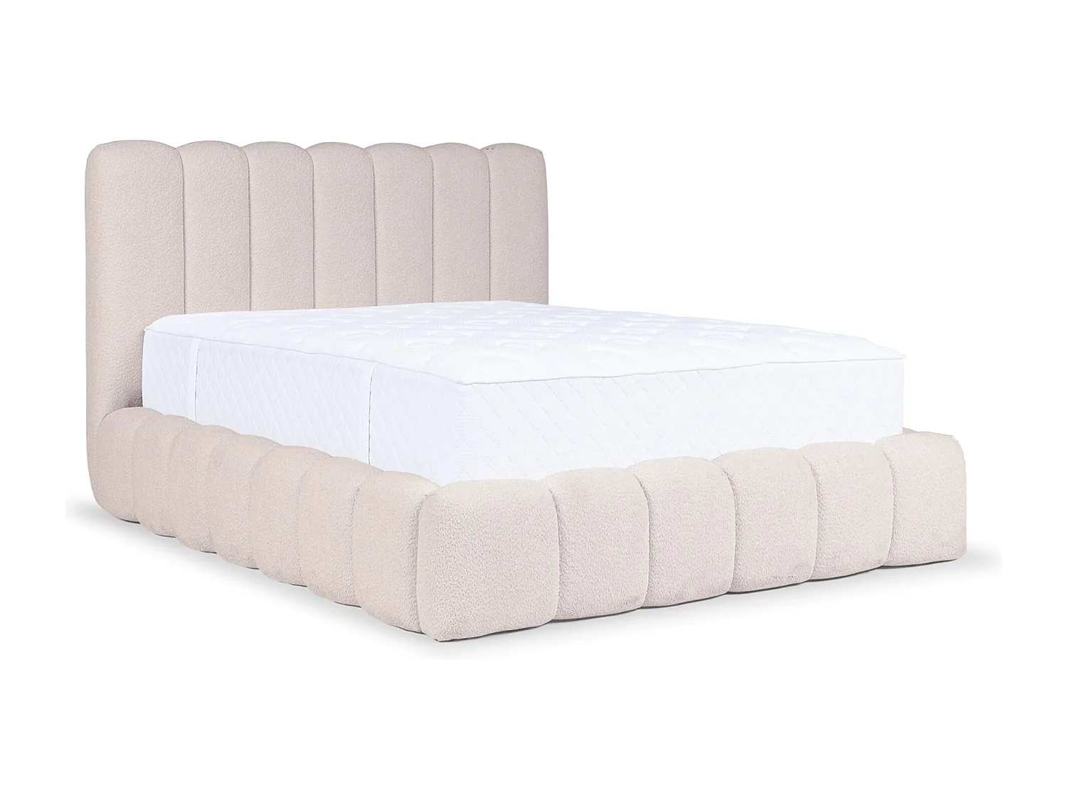 Tweepersoonsbed gestoffeerd - 140x200 cm - in lichtbeige bouclette - CANDE