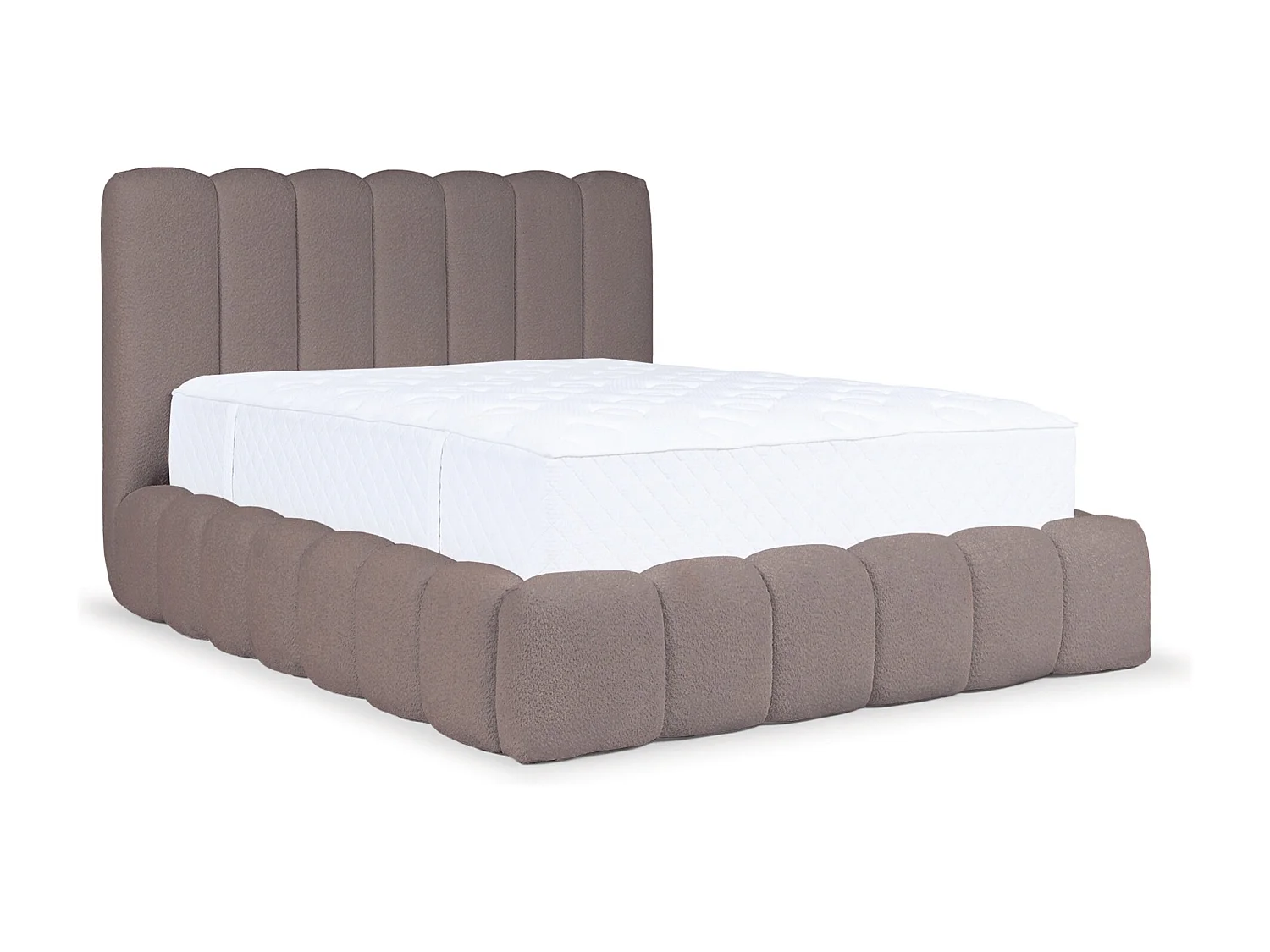 Tweepersoonsbed gestoffeerd - 140x200 cm - in lichtbruin bouclette - CANDE