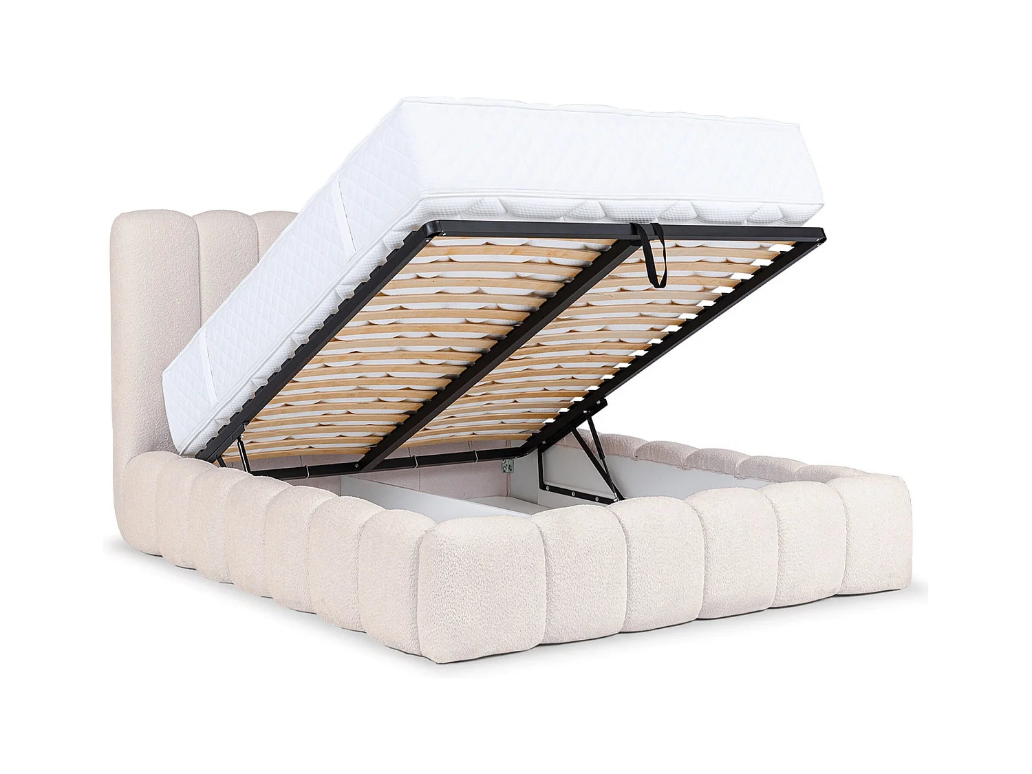 Lit capitonné double - 160x200 cm - en bouclette beige clair - CANDE