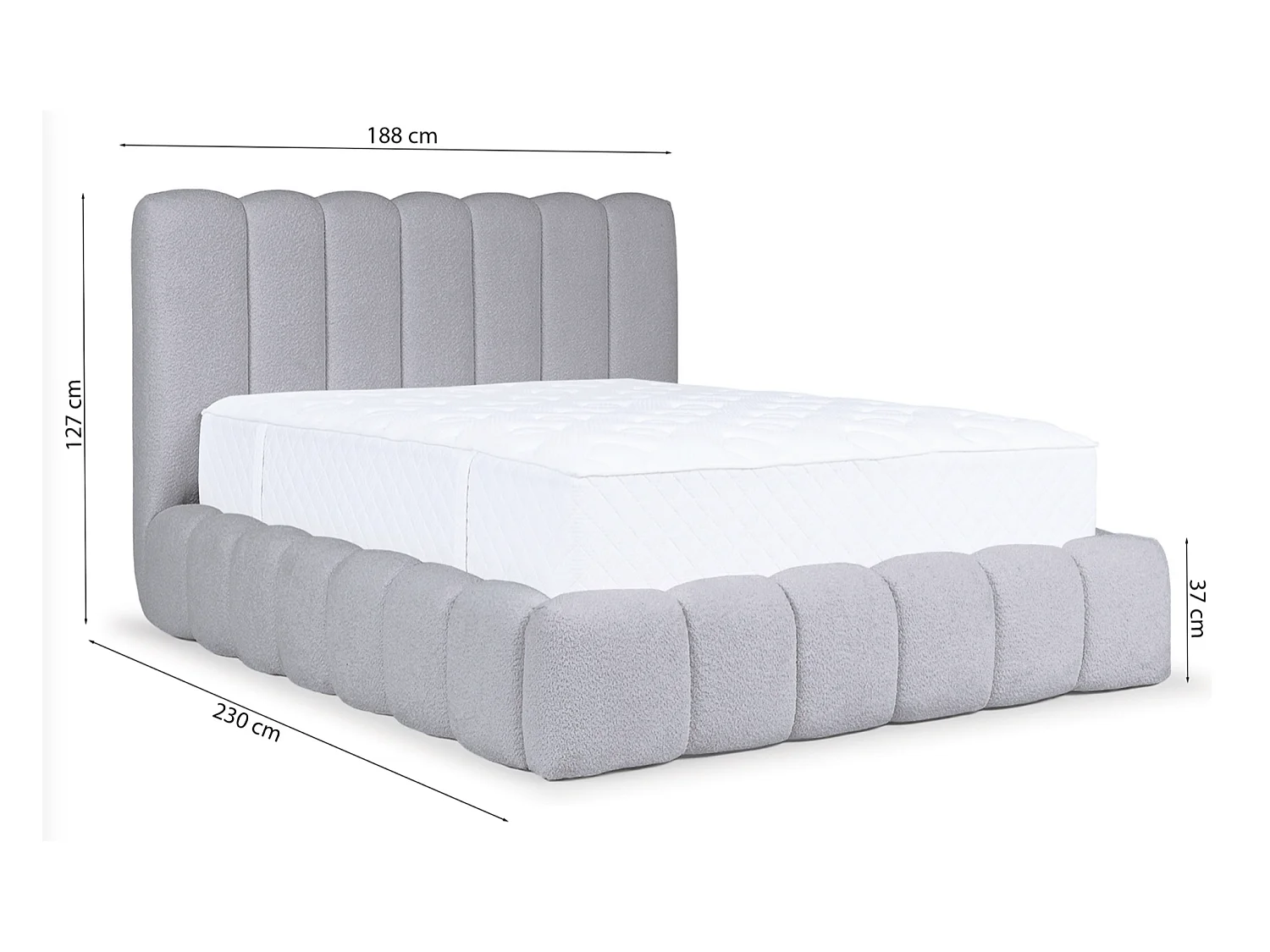 Lit capitonné double - 160x200 cm - en bouclette beige clair - CANDE