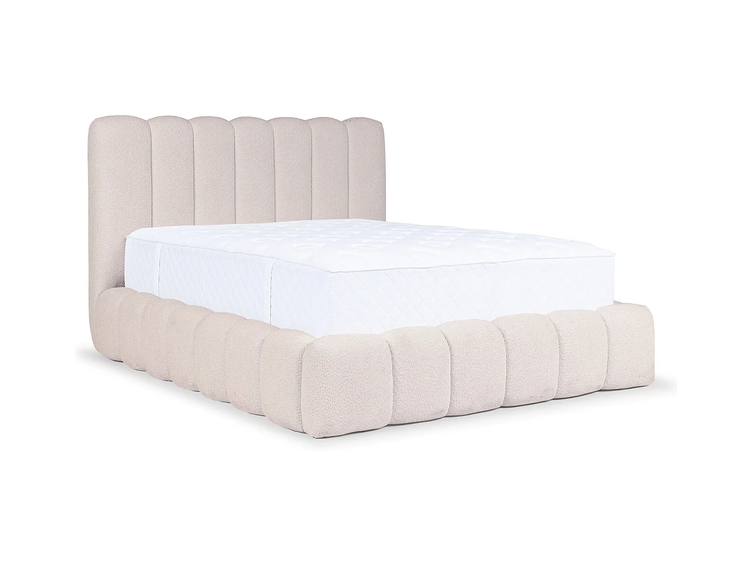 Lit capitonné double - 160x200 cm - en bouclette beige clair - CANDE