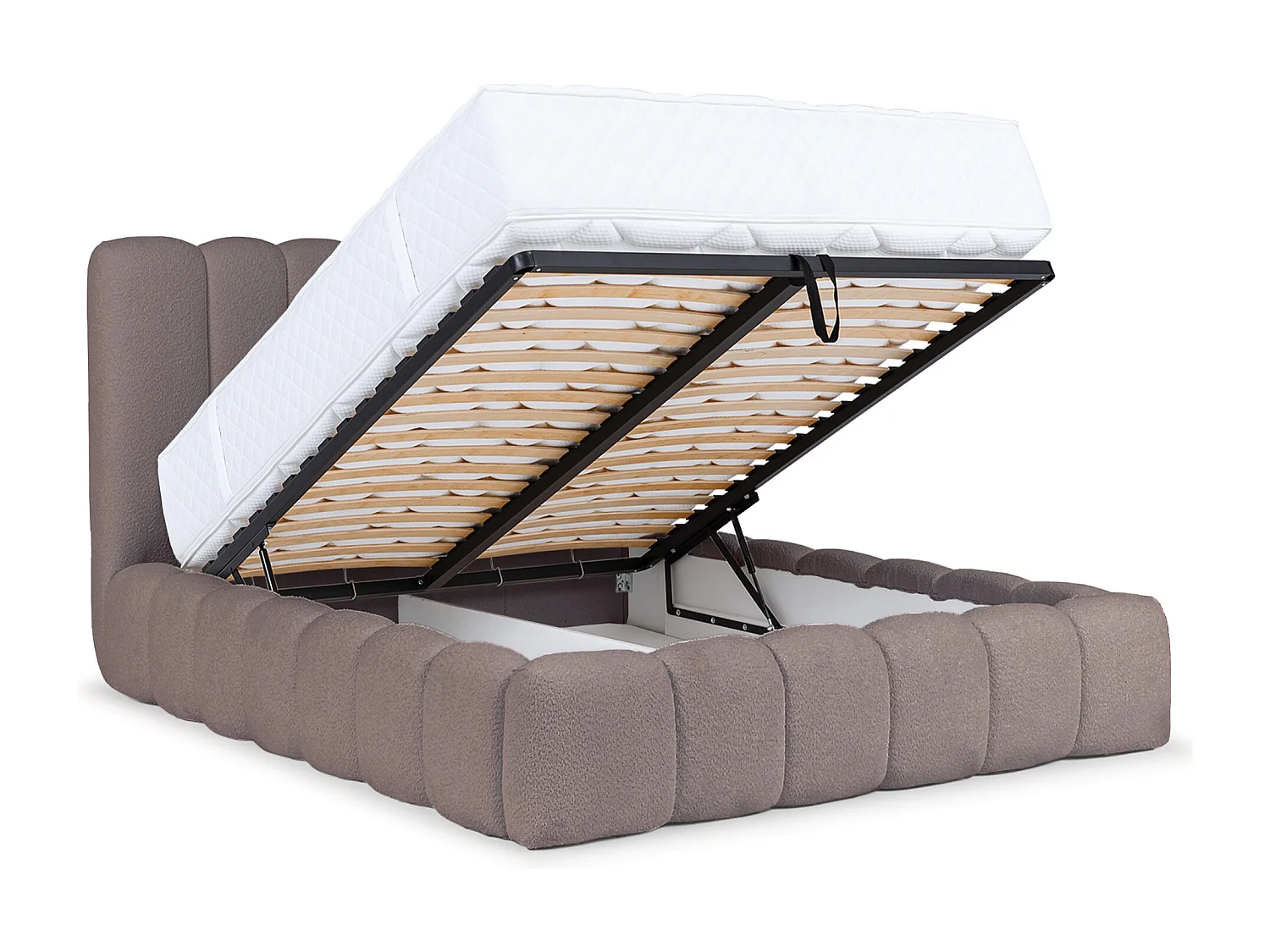 Tweepersoonsbed gestoffeerd - 160x200 cm - in lichtbruin bouclette - CANDE