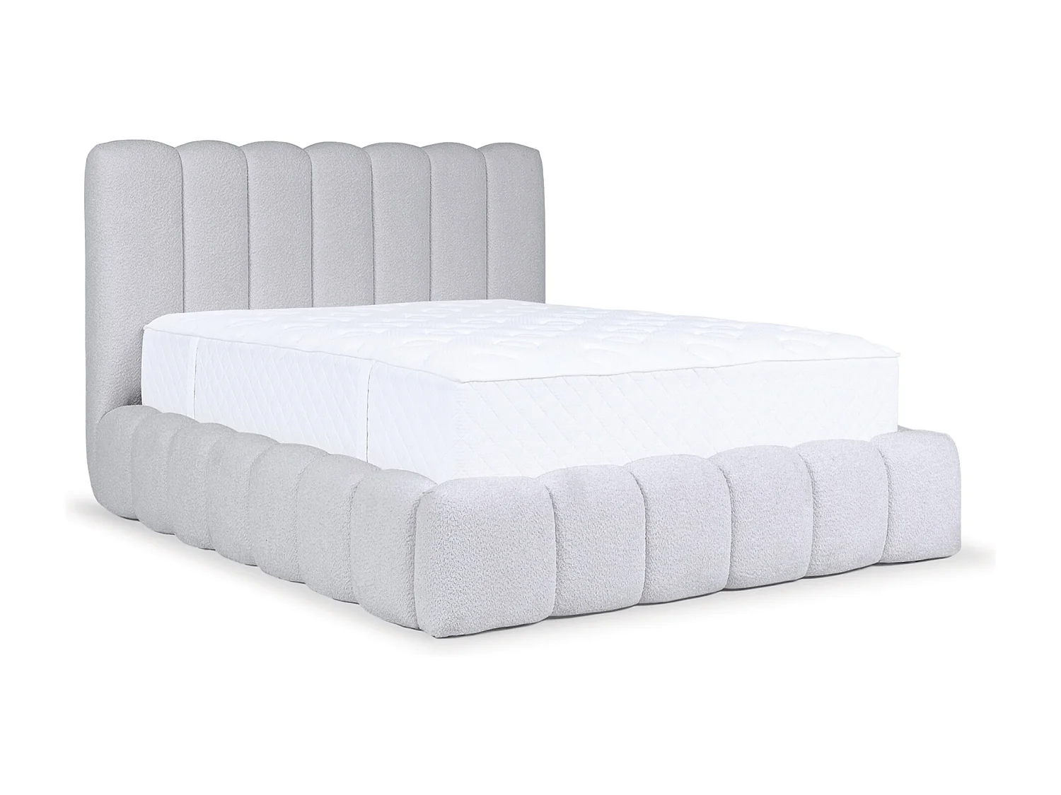 Lit capitonné double - 160x200 cm - en bouclette gris clair - CANDE