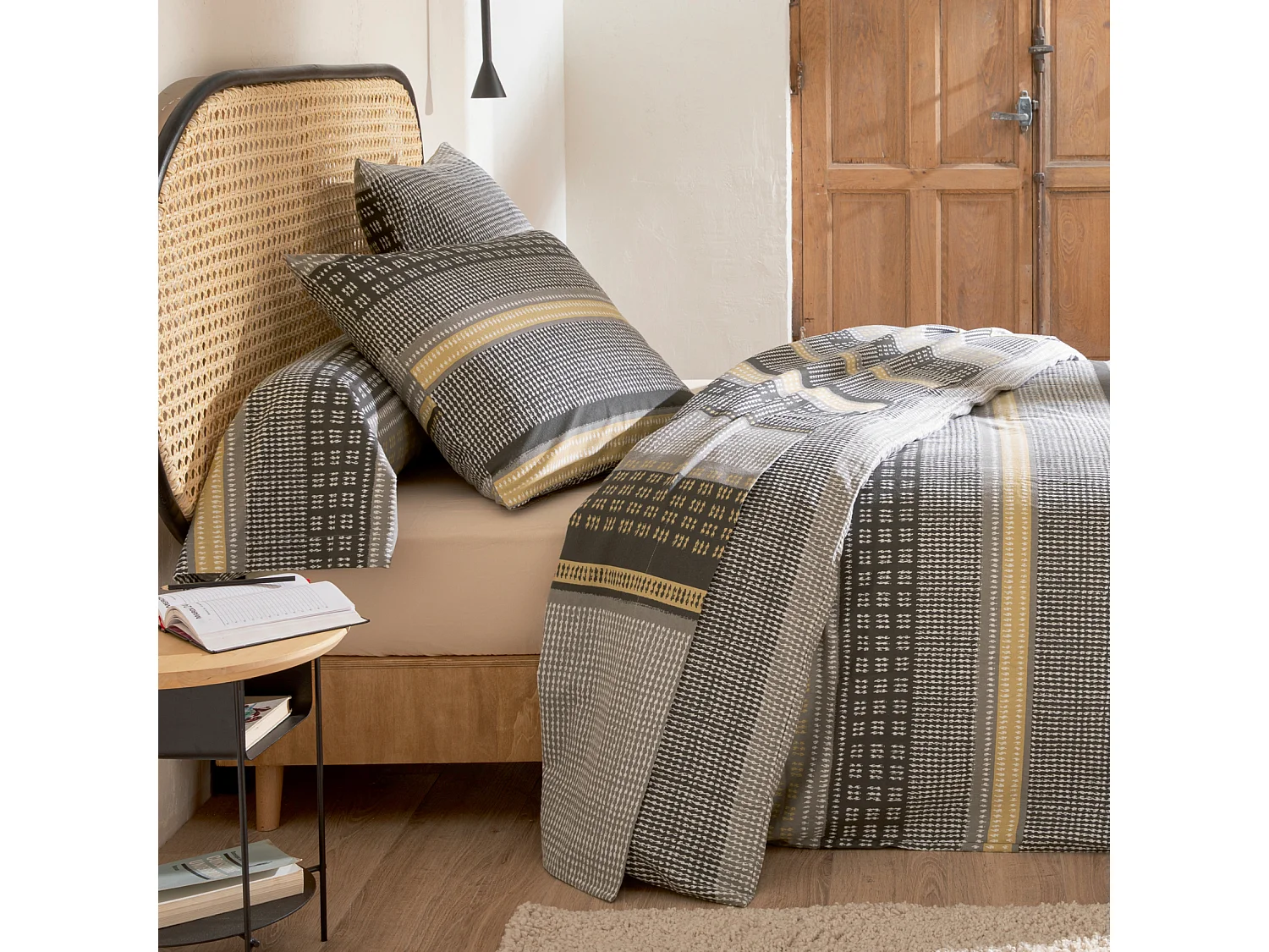 Bettwäsche aus Flanell mit geometrischem Muster und Kissenbezug