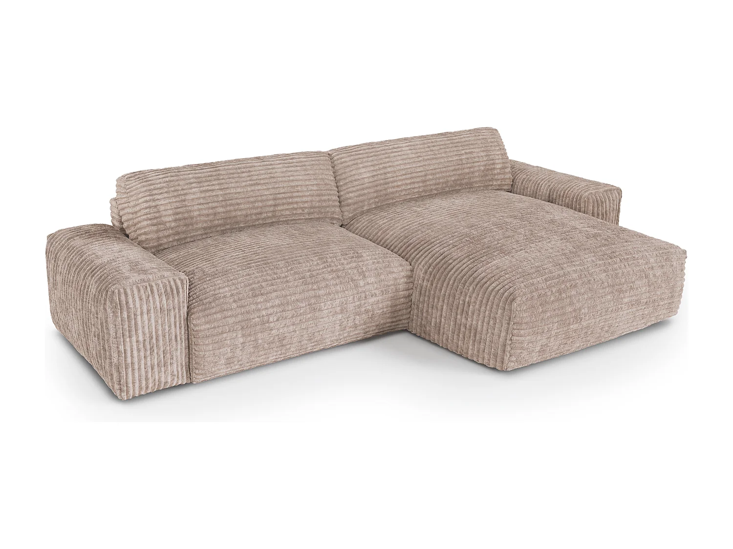 Canapé angle droit 4 places BLISS en velours côtelé xxl taupe