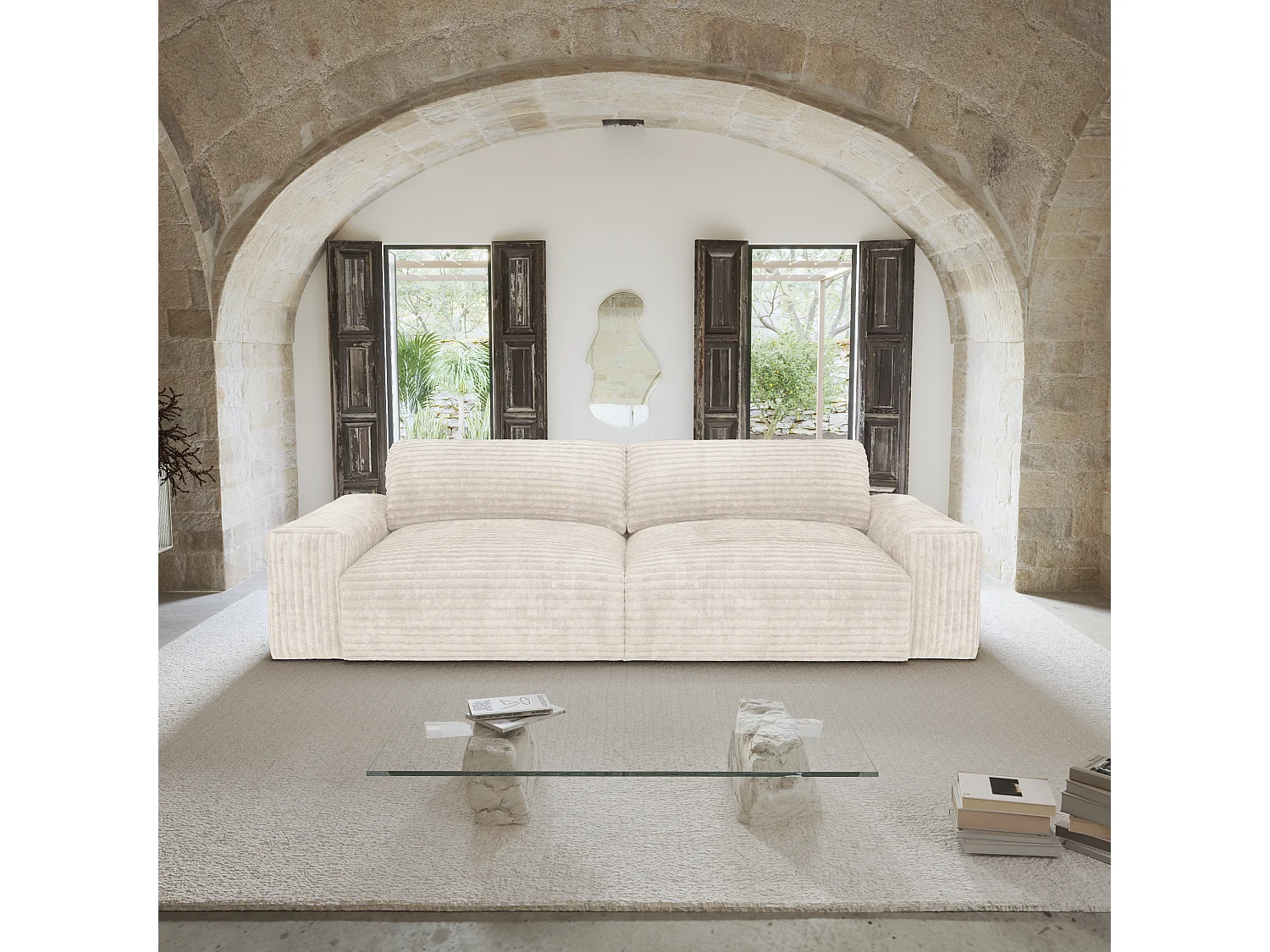 Canapé 3 places velours côtelé XXL crème 220cm BLISS