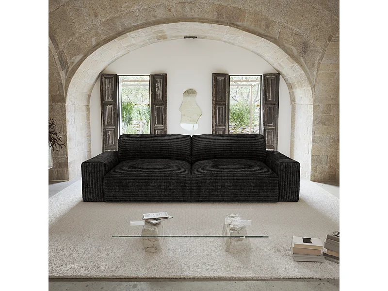 Canapé 4 places velours côtelé XXL noir 240cm BLISS