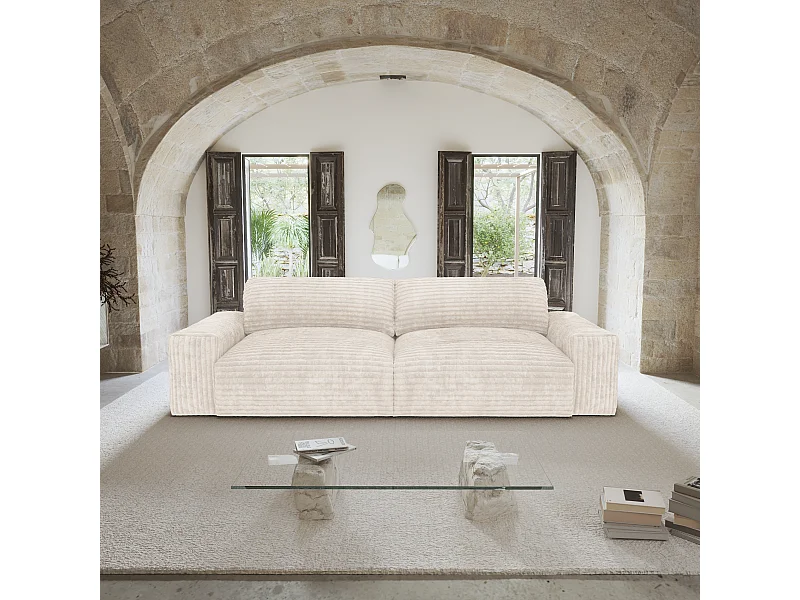 Canapé 4 places velours côtelé XXL crème 240cm BLISS