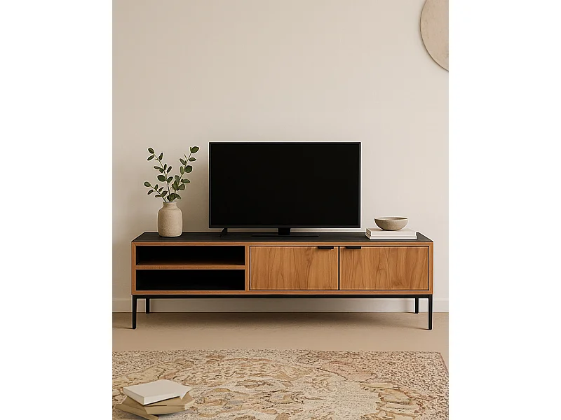 Indra - Meuble tv en teck recyclé bicolore 160 cm