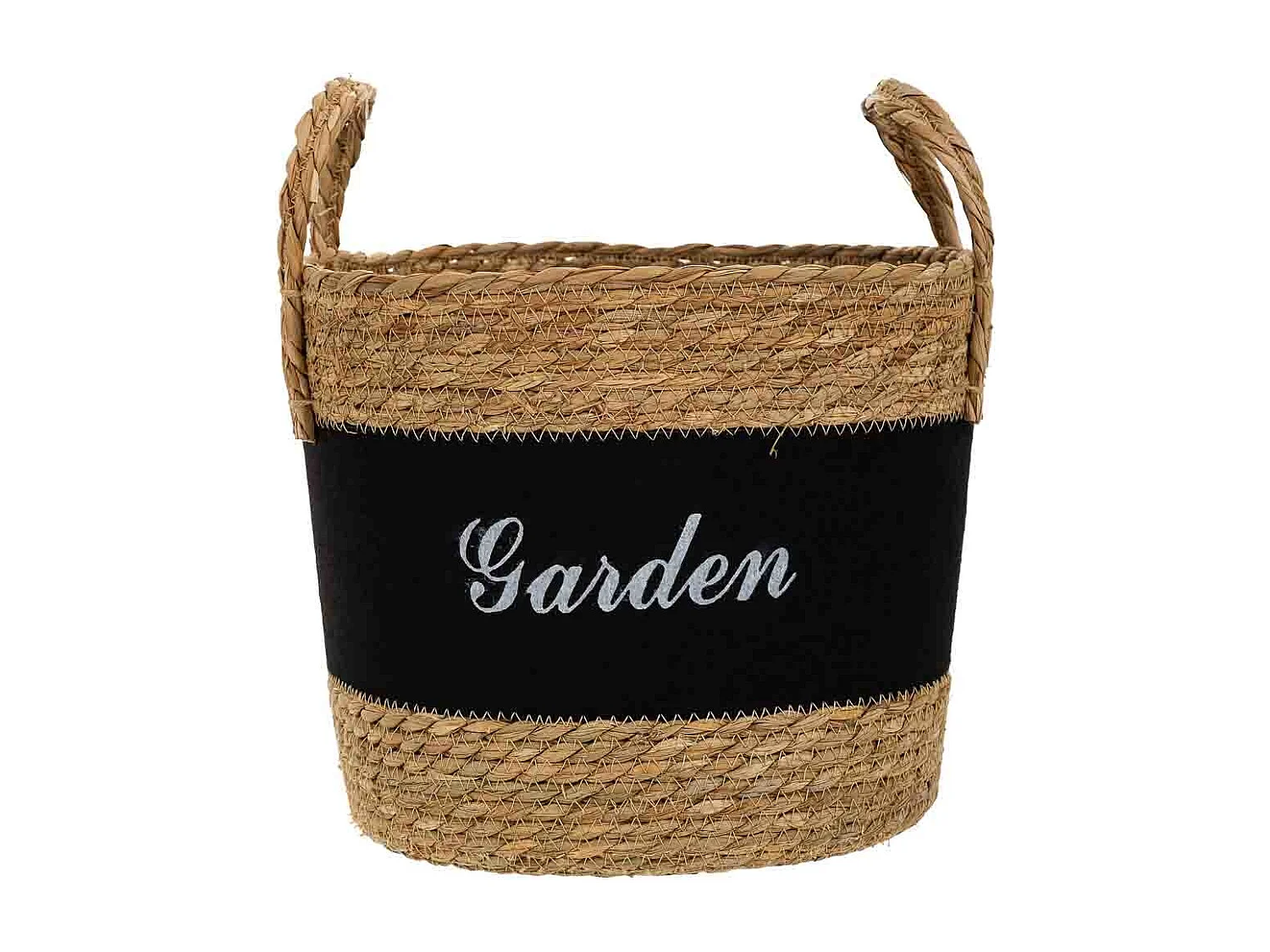 Cesto em fibra natural e algodão preto d31,5x25,5/33