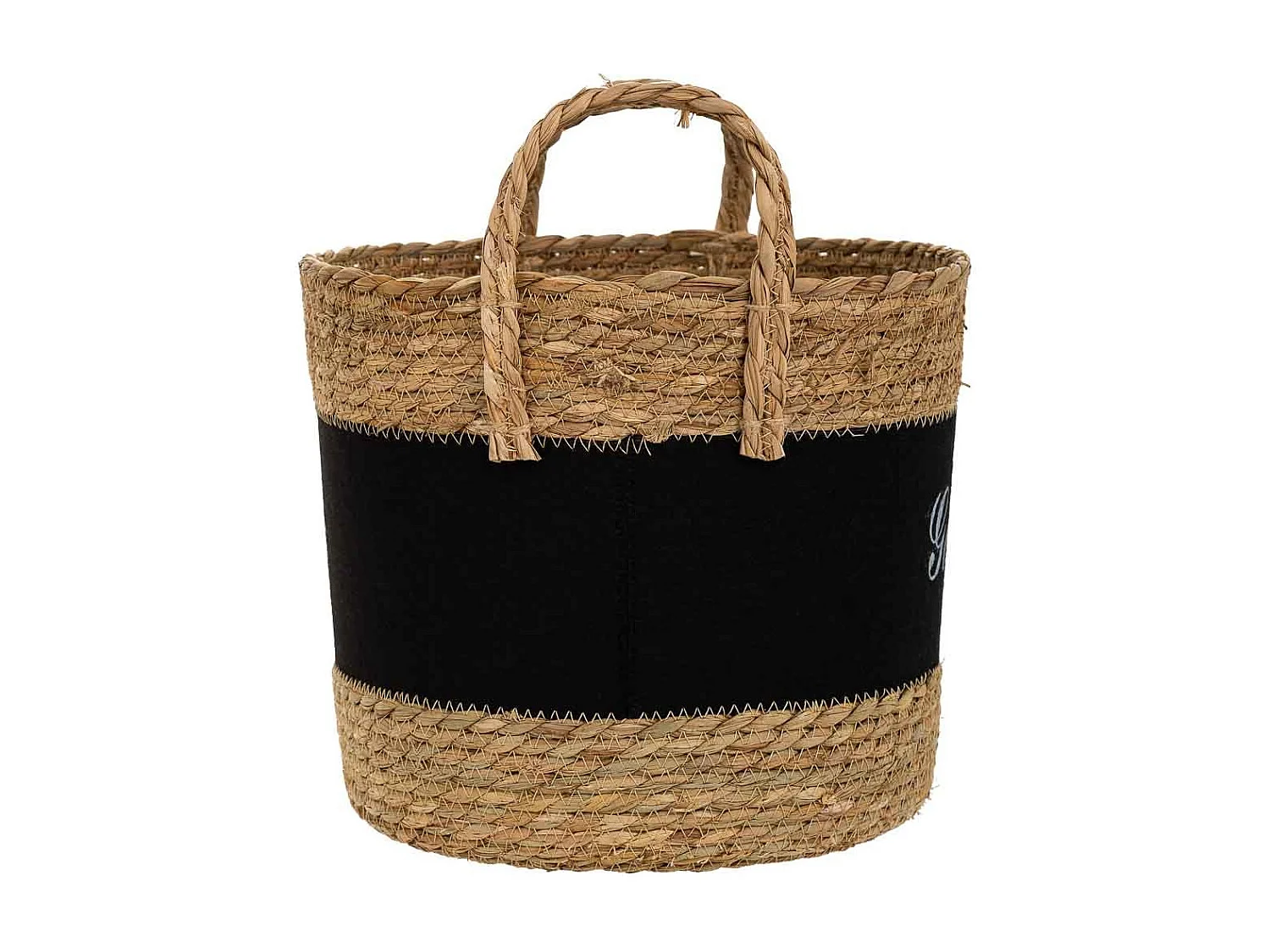 Cesto em fibra natural e algodão preto d31,5x25,5/33