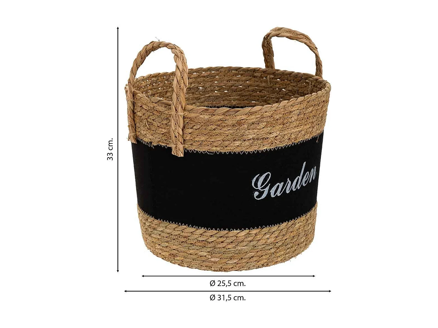 Cesto em fibra natural e algodão preto d31,5x25,5/33