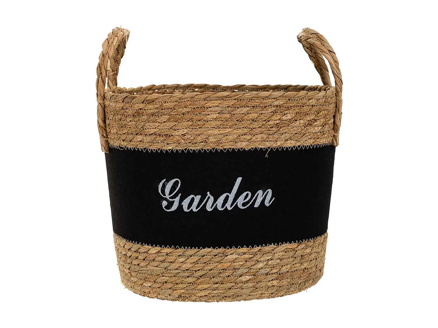 Cesto em fibra natural e algodão preto d31,5x25,5/33